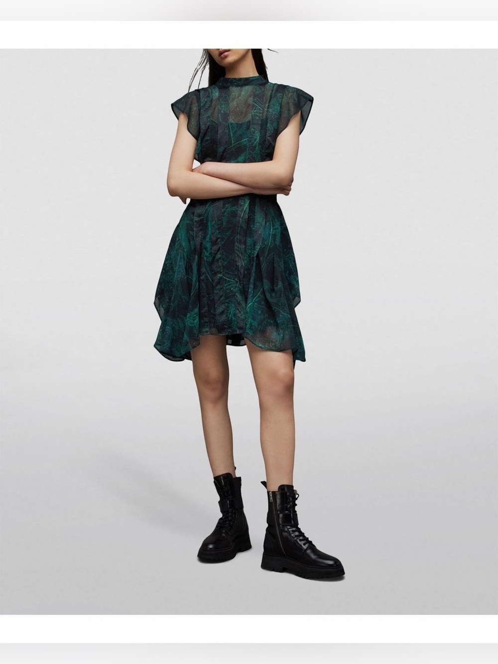 AllSaints Fleur Ziggy Asymmetric Hem Zig Mini Dress, Size 10 - Picture 7 of 12